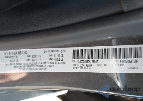 2016 Chrysler 200 z USA, uszkodzony, nr VIN 1C3CCCAB5GN169969